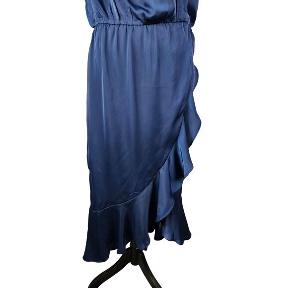 Kirundo Womens Sleeveless Navy Blue Ruffle Wrap Midi Dress Size Large Party - Picture 10 of 12